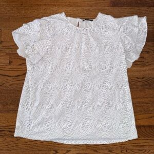 Adrianna Papell White Dotted Ruffle Sleeve Blouse